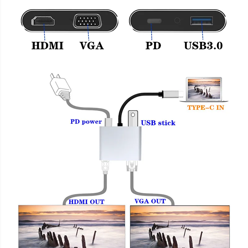 Адаптер USB 3 1 к HDMI 4K VGA 0 аудио видео конвертер 4 в C PD быстрое зарядное устройство