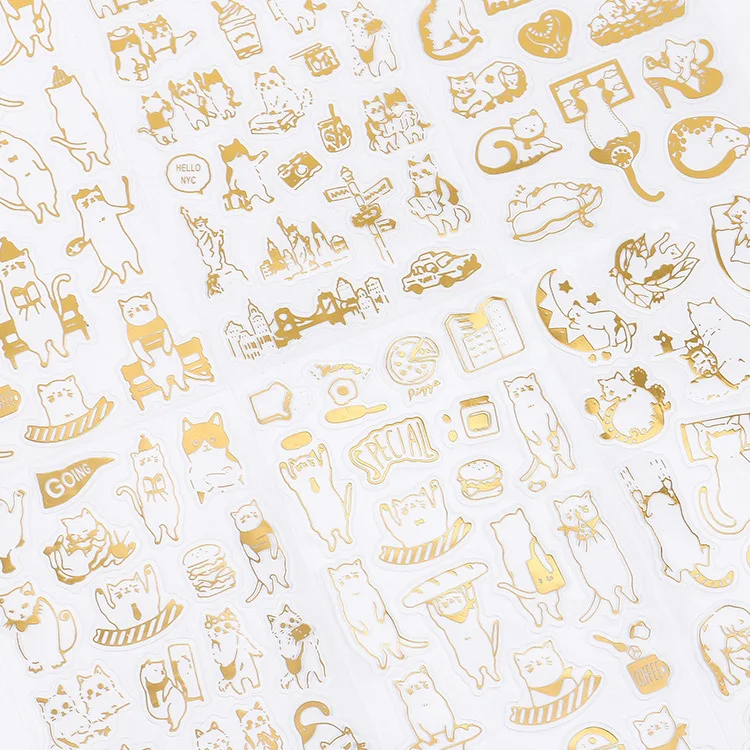 

6pcs set cute gilded cartoon cat stickers DIY album decoration sticker diary stationary supplies Scrapbooking craft standard