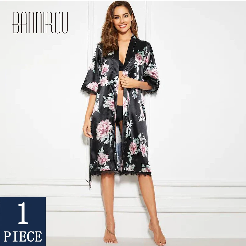 

BANNIROU Womenâ€˜s Robe Female Bathrobes Silk Robes Women Wedding SleepWear Nightwear For Woman 2021 Free Shipping Dropshipping