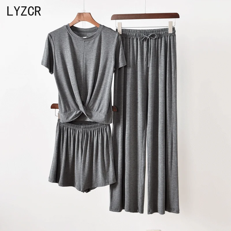 

Summer Women's Tracksuit Loose Two Piece Set Short Sleeve T Shirt And Modal Pants Suits Tracksuits Women 3 Set Shorts And Tops