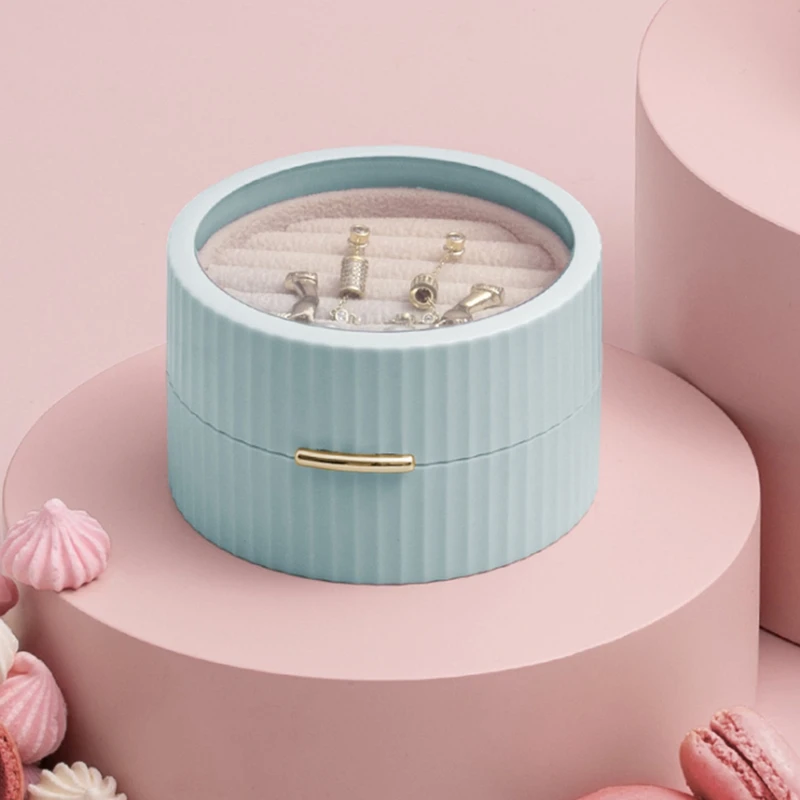 

Nordic Style Macaron Portable Jewelry Box Round Double Earrings Necklace Ring Jewelry Classification Storage Box