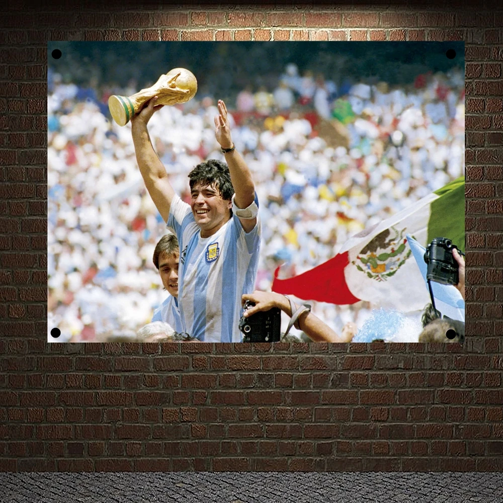 Vintage Football Stars Poster Maradona No.10 Jersey Banners Canvas Painting Wall Chart Home Decor Retro Flag Wall Sticker  A1
