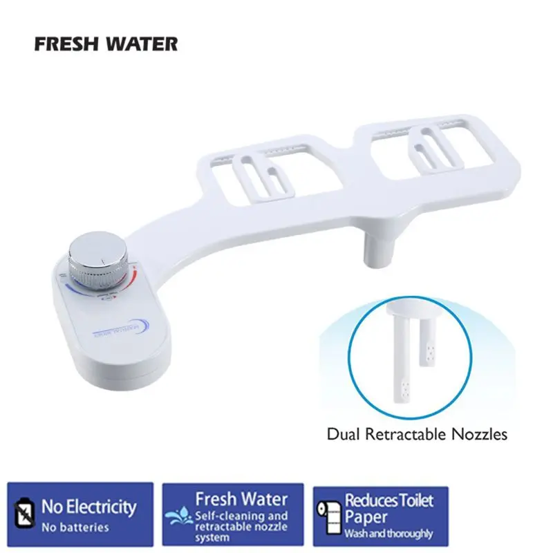 

Dual Nozzles Fresh Water Spray Non-Electric Mechanical Bidet Toilet Seat Attachment Bidet Sprayer Reduce Toilet Paper