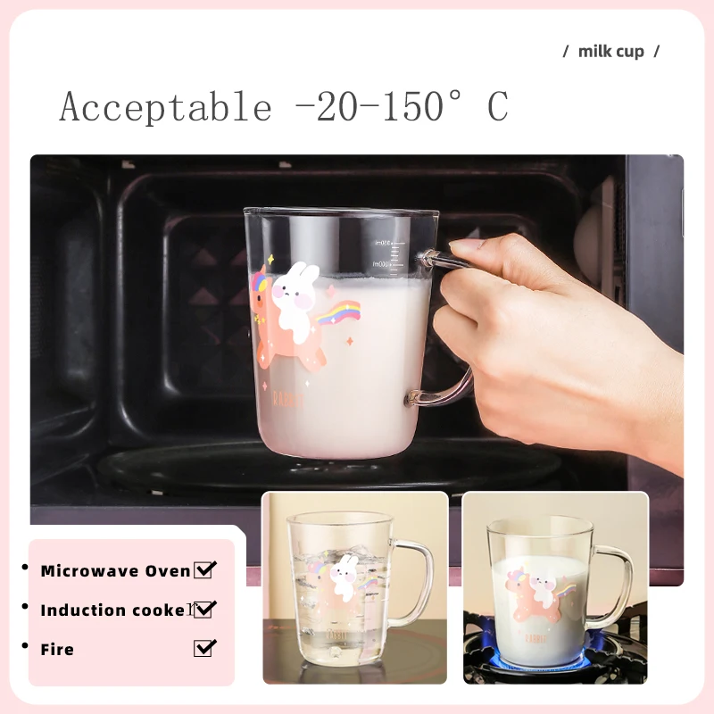 

Children Glass Water Cup Cute Cartoon Toddler Drink Mug With Straw Leak-Proof Rabbit Milk Bottle Kids Scale Safety Milk Tumbler