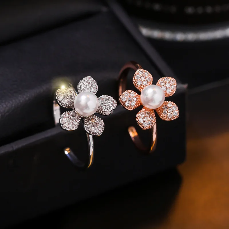 Новые корейские кольца с искусственным жемчугом и цирконием модные женские