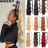 nicesy synthetic long hollywood wave ponytail wrap around ponytail body wave clip in hairpiece blonde wave ponytail for women