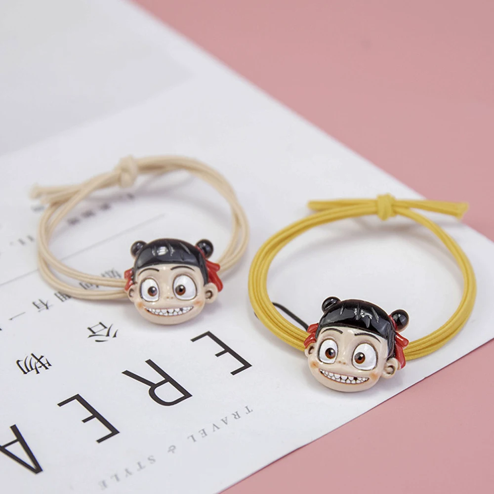 2 шт. милые Ne Zha детские заколки для волос Смола сверхэластичная резина Ремешок