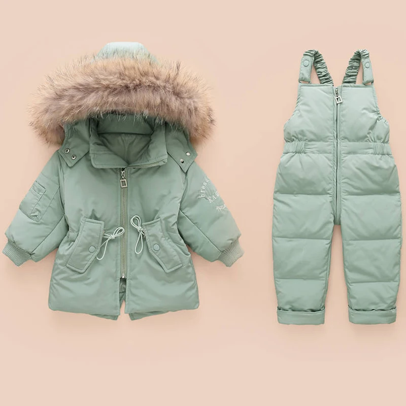 

Children's Clothing Sets Winter Snowsuit Baby Boy Girl Duck Down Jacket + Bib Pants 2pcs Outfit Snow Wear Toddler Kids Clothes