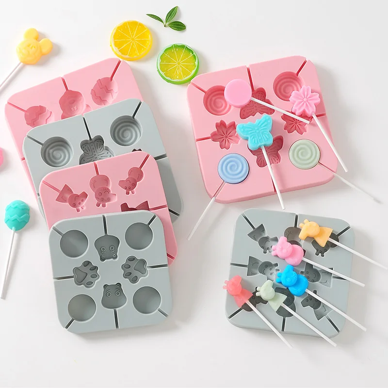 

8 Grid Children's Love Cartoon Animal Lollipop Mold with Lid Ice Cream Fudge Silicone Mold 3D Candy Bar Chocolate Baking Tool