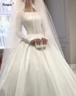 Элегантное бальное платье принцессы, свадебное платье с квадратным вырезом, роскошное атласное простое винтажное платье невесты с длинным рукавом, Тюлевая Фата