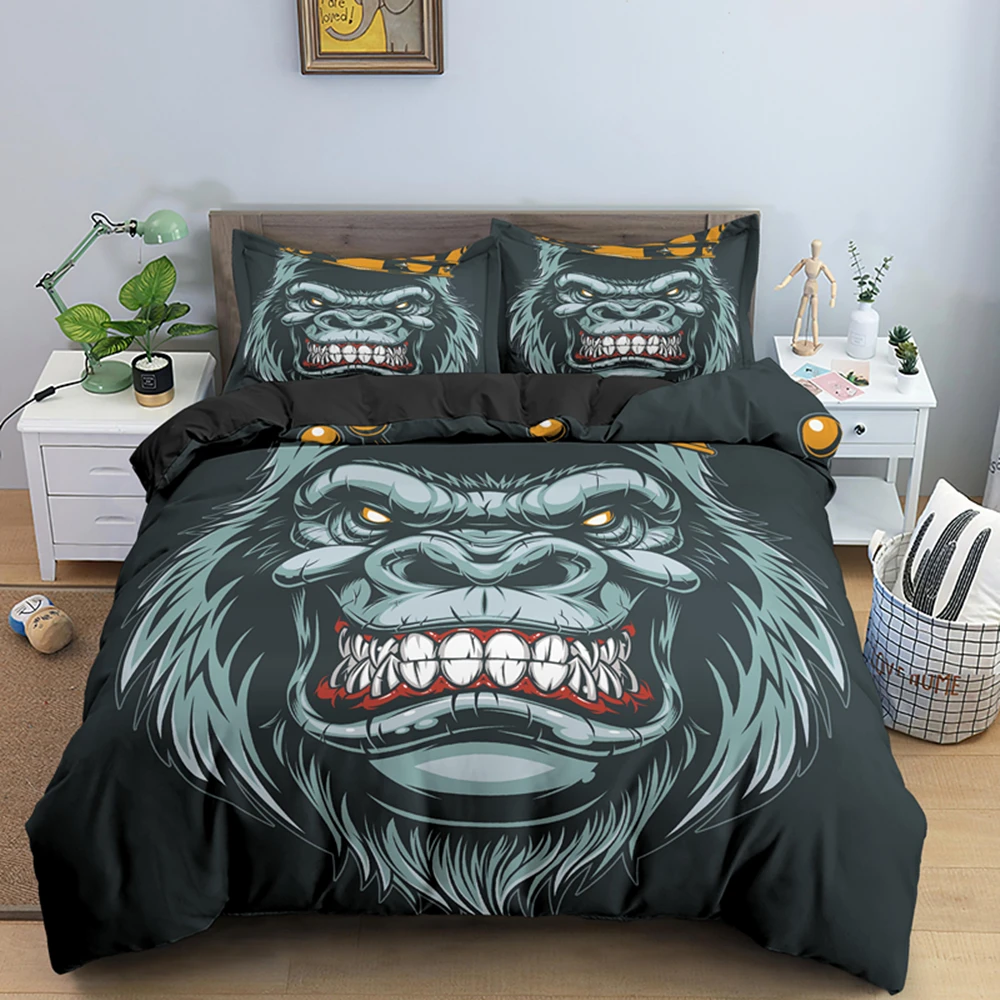 

3D Animal Design Comforter Quilt Cover Bedding Set Twin King Queen Double Single Size Orangutan Black Duvet Covers Home Textile