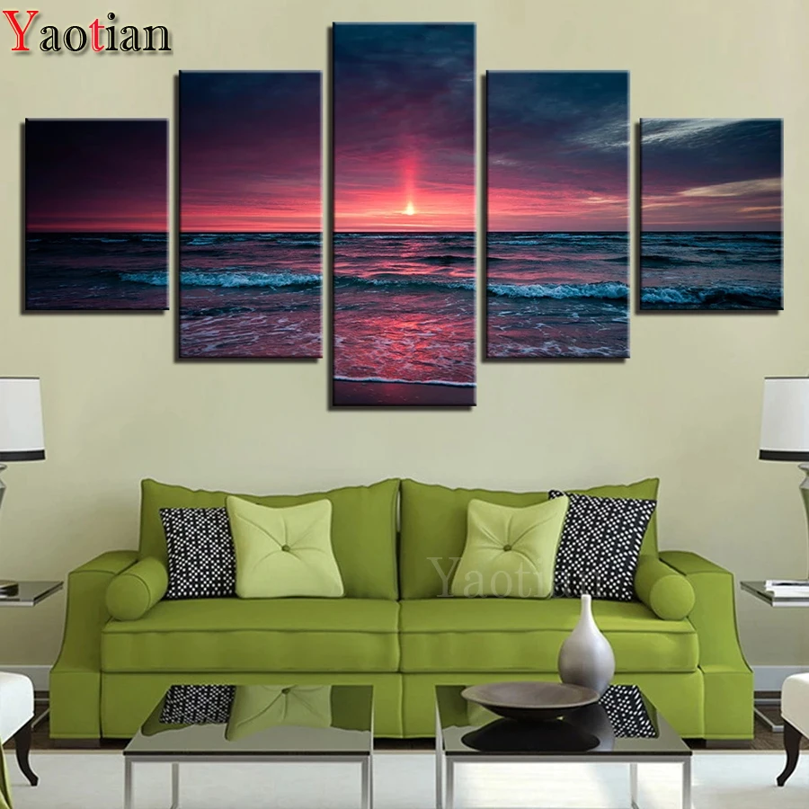 

Sunset Red Sky Seascape Multi-Picture puzzle diamant 5d diamond painting,full,square,round,5 piece diamond embroidery Mosaic,