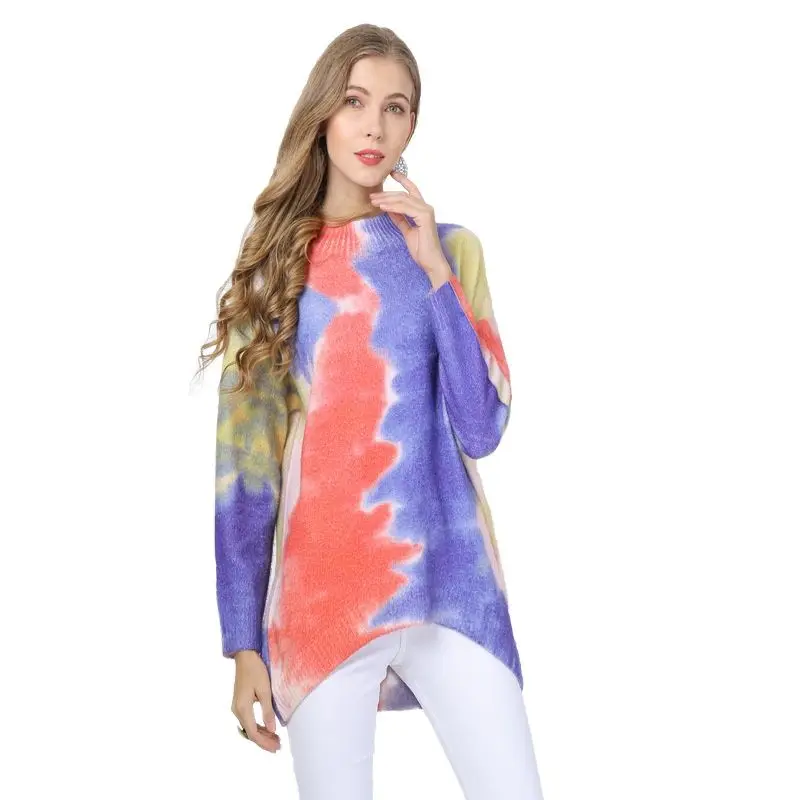 

2019 Casual Printing Round Collar Bat Knitted Pullover Sweater Female Long Sleeve Custom Solid Sweaters