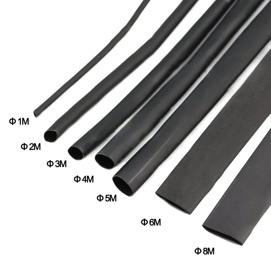 8 Meter/set Heat Shrink Tube Kit 1/2/3/4/5/6/8/10mm 2:1 Black Tubing Shrinkable Sleeving Wrap Diy Connector Cable | Обустройство дома