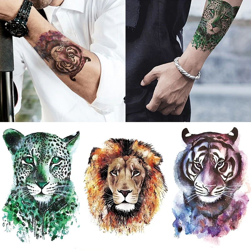 

Мужчины Женщины водостойкие временные татуировки наклейки цвет цветок рука Татуировка наклейка тигр лев зверь боди-арт поддельные татуиро...