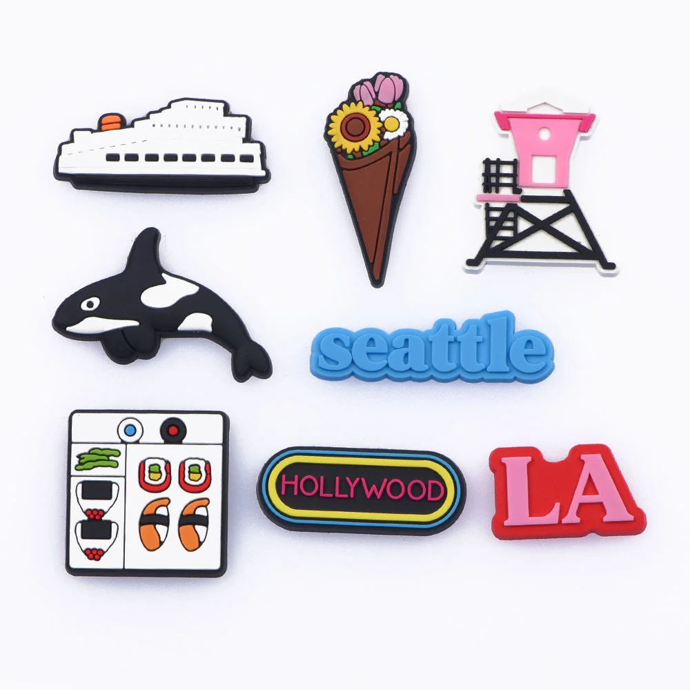 New Arrival 1 Pcs Croc Charms Houston PVC Shoe Decorations Rose Coffee Bracelet Accessories Kid's Boy Girl Gifts