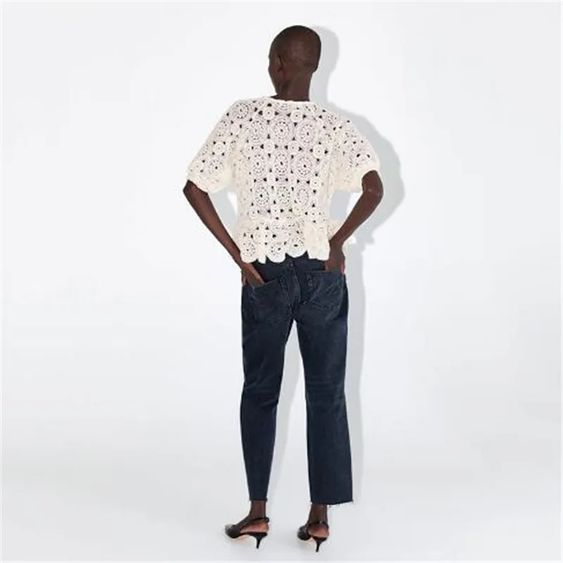 Женская блузка с коротким рукавом в стиле бохо прозрачные Рубашки Топы Летние