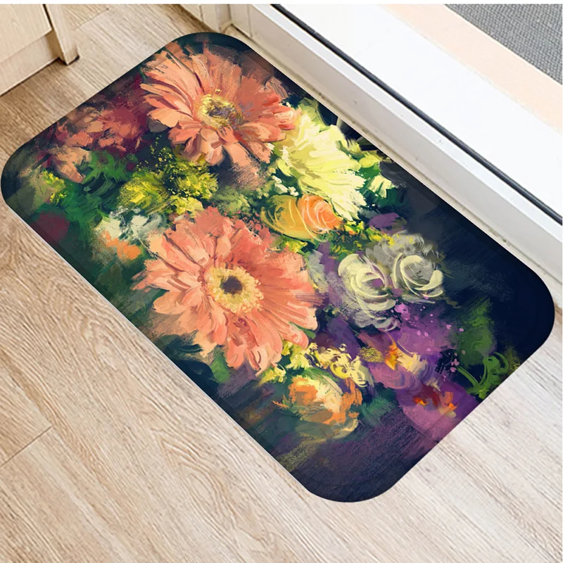 

1PC Flower Anti-Slip Doormat Kitchen Entrance Door Mat Flannel Carpet Colorful Indoor Floor Mats Rugs 40x60cm