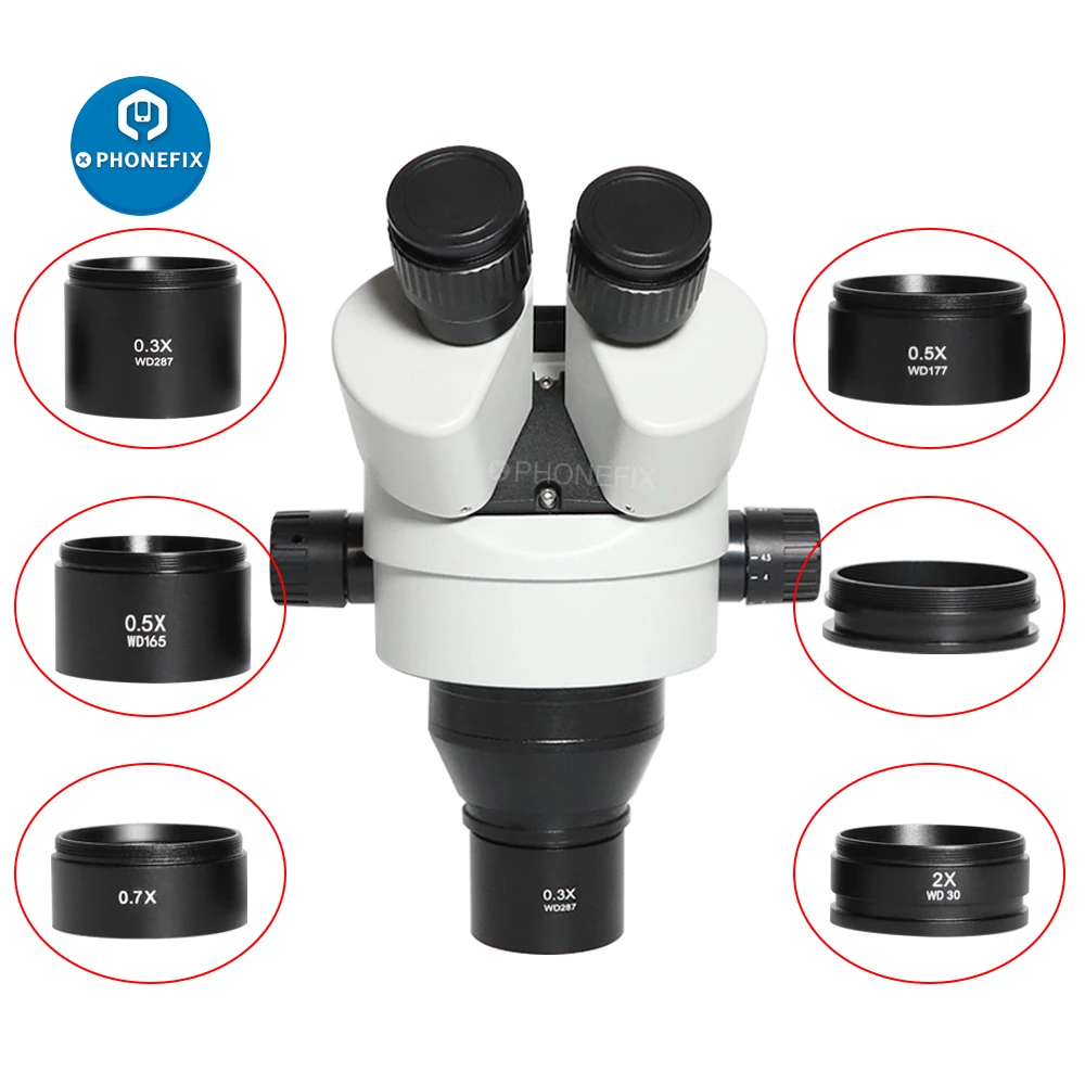 Lente para Trinocular 1x 0.5x 2.0x Microscópio Estéreo Auxiliar Lente Objetiva Barlow Wd30 Wd165 Wd287 0.3x 0.7x