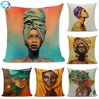 Африканских портрет маслом хлопковая льняная подушка крышка африканской стране Женская декоративная наволочка подушки для домашнего декора