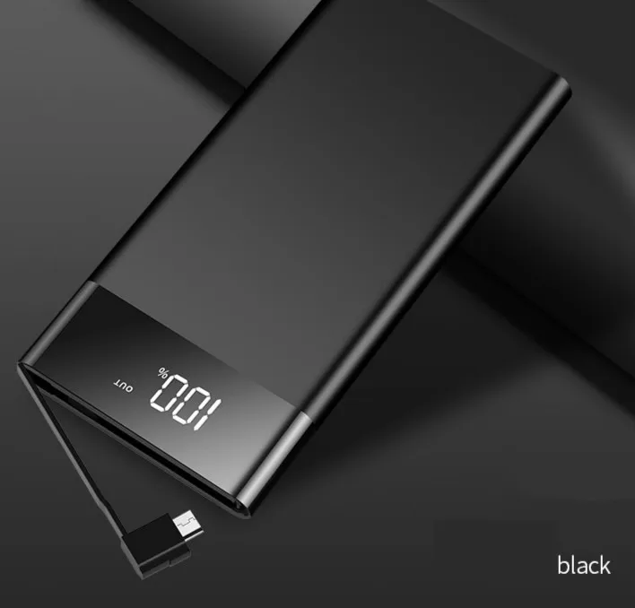 10000 мАч Внешний аккумулятор 2.1A с кабелем внешний аккумулятор для Samsung usb type C с зарядным кабелем внешний аккумулятор - Цвет: Black-9000mAh