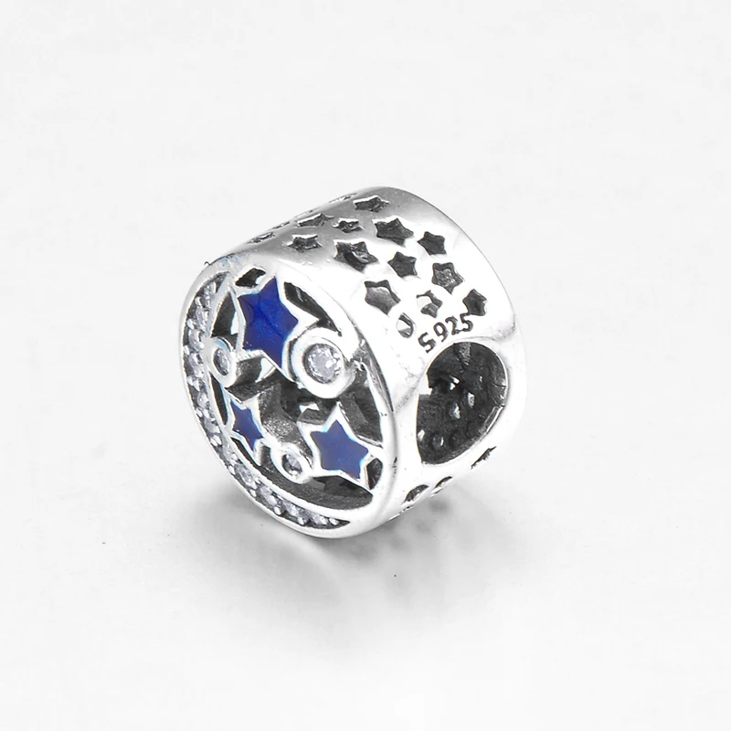 Подарок на праздник 925 пробы серебряный браслет с фианитами и звездами луной