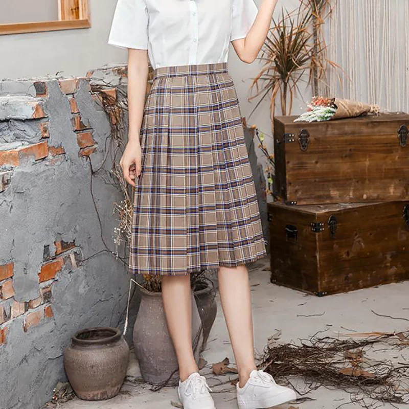 Женская летняя плиссированная юбка с высокой талией в клетку для косплея милые