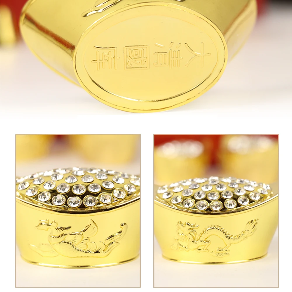 

Feng Shui Mascot Crystal Diamond Gold Ingot Metal Crafts Chinese Dragon Phoenix Auspicious Lucky Money Home Decoration Accesso