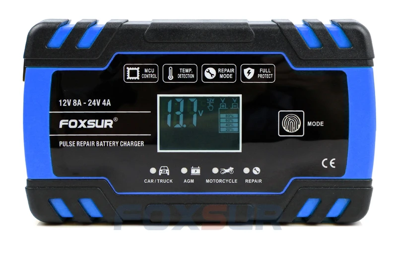 FOXSUR автомобиля Мотоциклетные батареи Зарядное устройство 12V 8A 24V 4A смарт-устройство для быстрой зарядки для AGM гель мокрый EFB свинцово-кислотный Батарея Зарядное устройство
