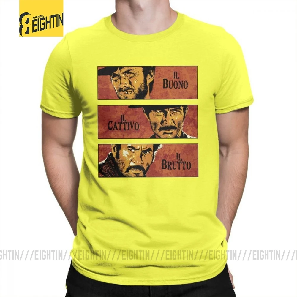 The Good The Bad And The Ugly Clint Eastwood, футболка с коротким рукавом размера плюс, футболка из хлопка с круглым воротником, мужские топы, футболки - Цвет: Цвет: желтый