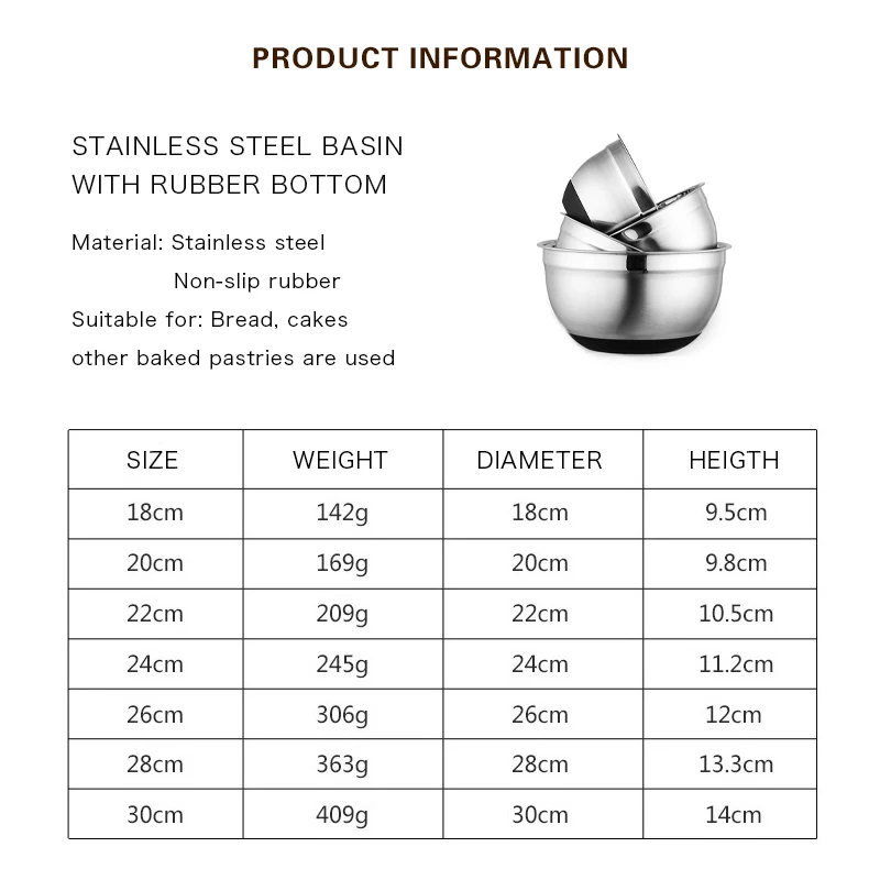 Миксер из нержавеющей стали с силиконовым дном для яиц салата Нескользящие миски