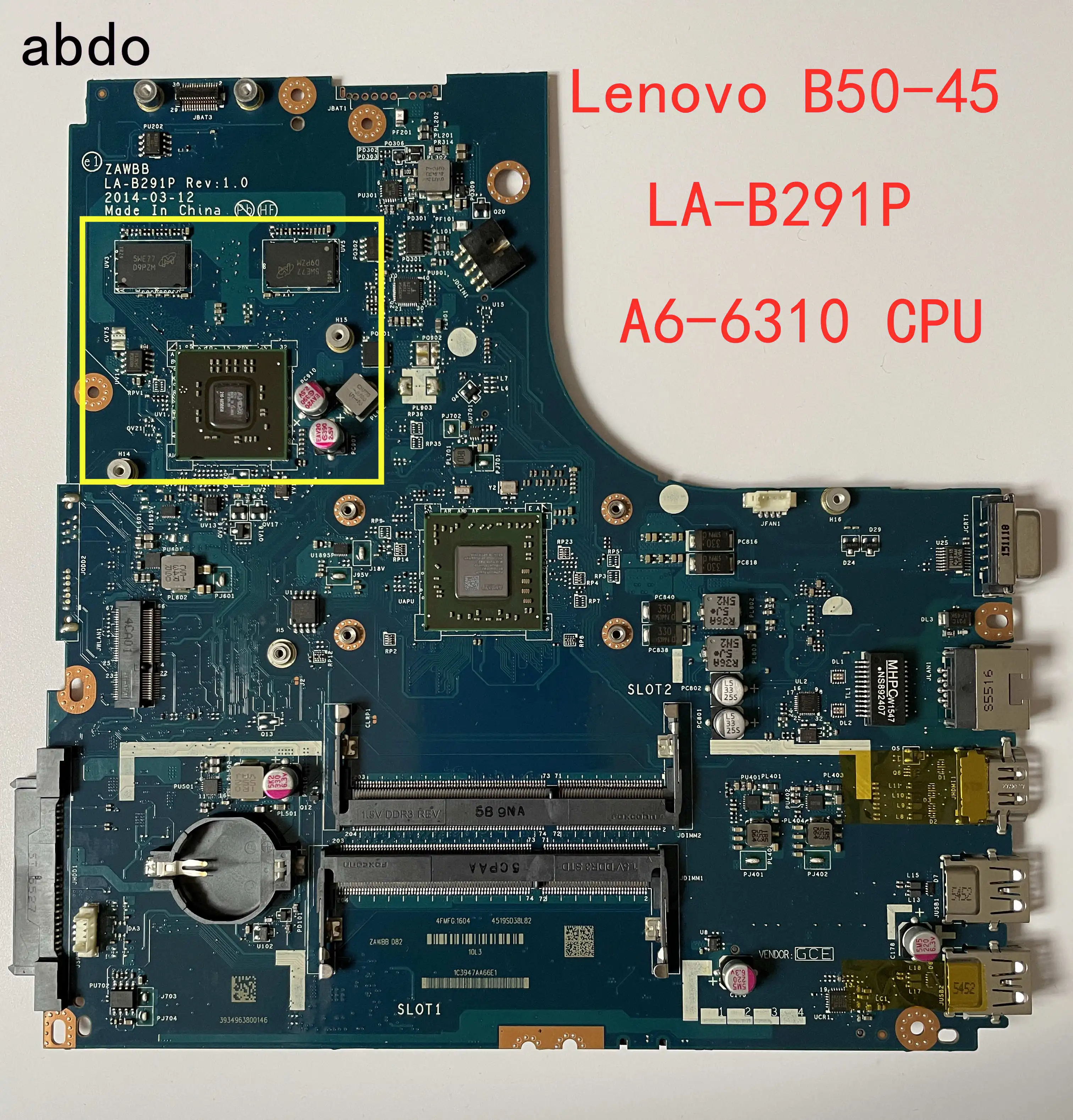 Материнская плата LA-B291P для ноутбука Lenovo B50-45 (для процессора AMD A6-6310) - купить по
