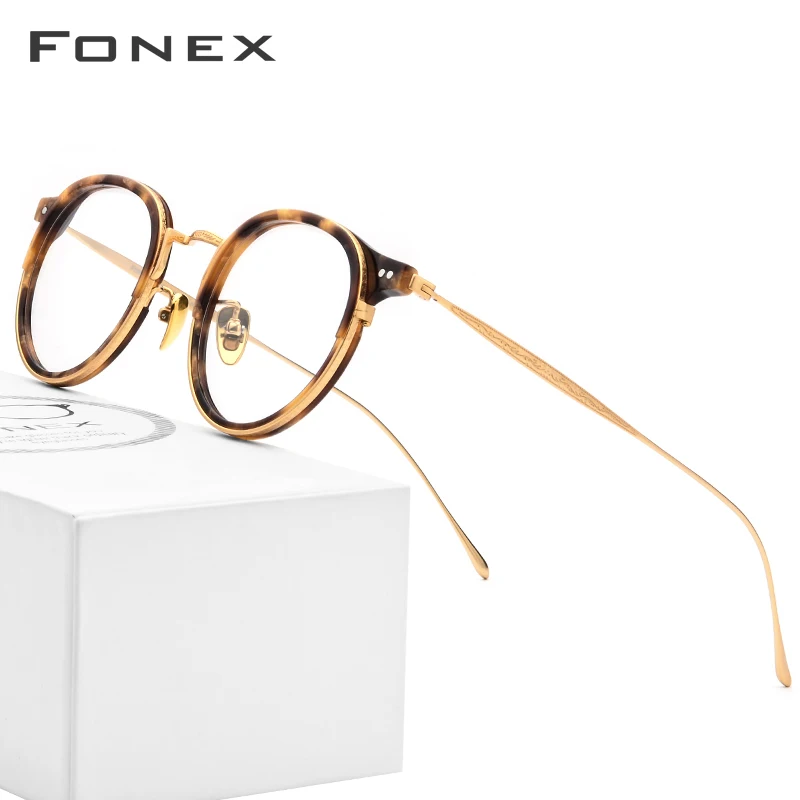 FONEX B титановые оптические очки, оправа для мужчин, винтажные круглые очки по рецепту, женские ретро очки из ацетата для близорукости