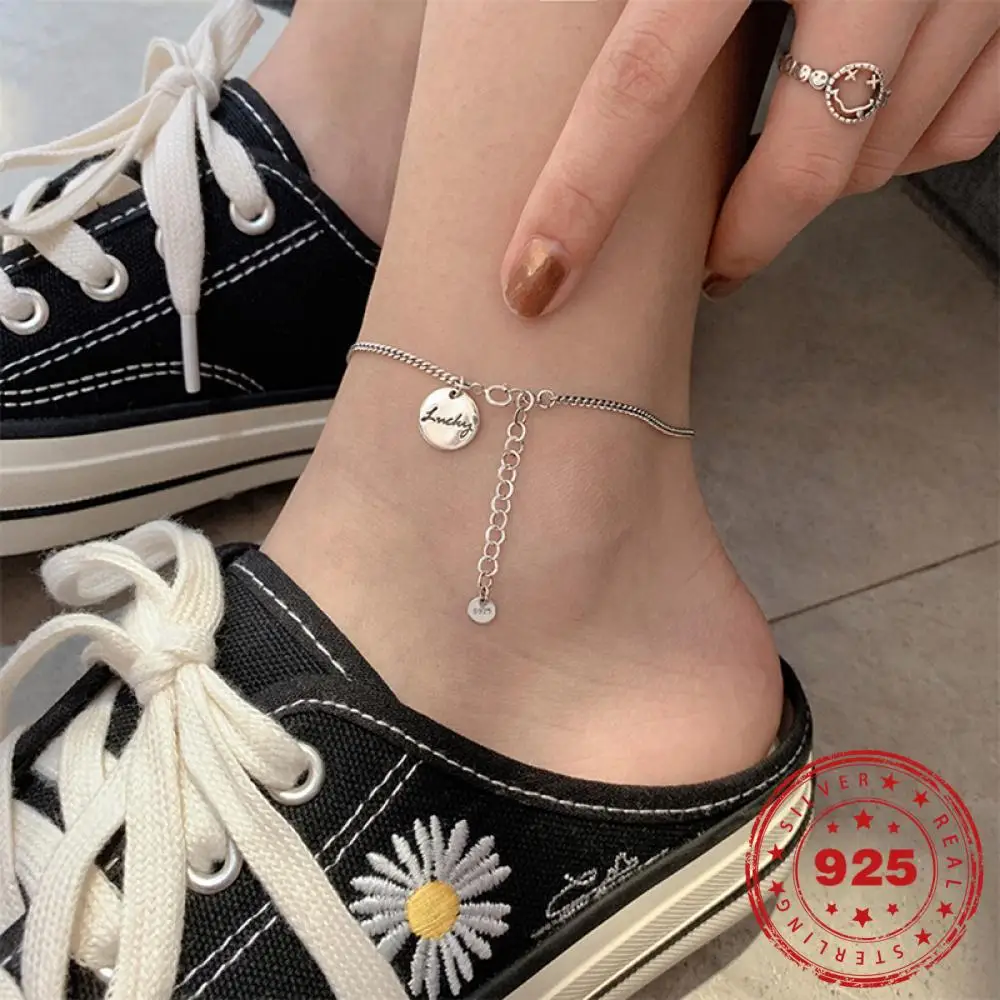 HOYON Lucky Round Brand Anklet Niche Design Plated S925 Silver Color 2021 New Simple Personality Student Jewelry