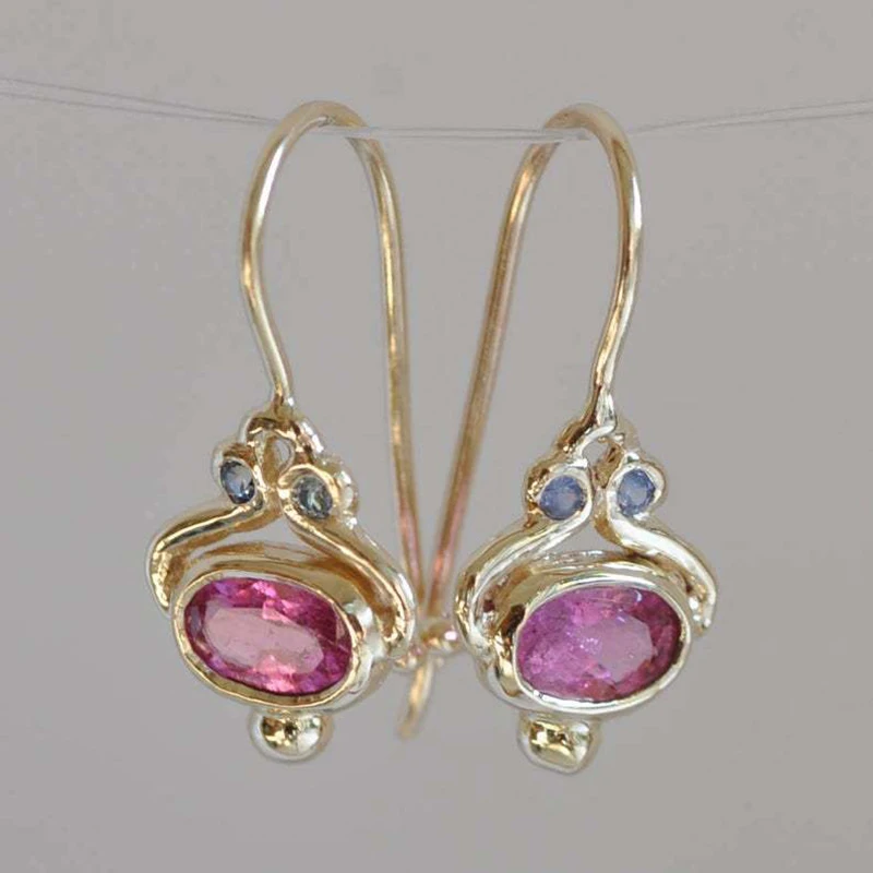 

2021 New Boho Vintage Gold Rose Red Zircon Drop Earrings For Women Trendy Dangle Female Fashion Jewelry Wedding Party Gifts