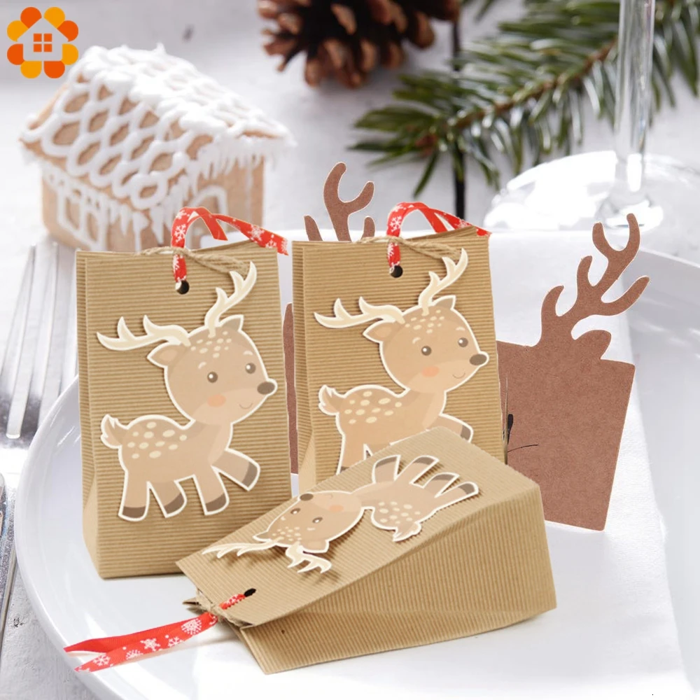 3PCS/Set Deer Snowflakes Candy Gift Bags Merry Christmas Guests Packaging Boxes Party Wedding Bag | Дом и сад