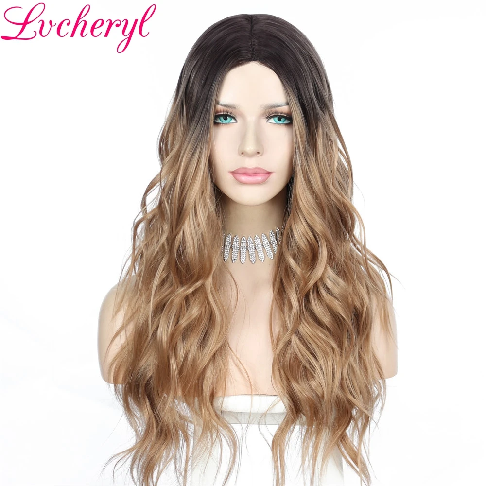 Lvcheryl искусственная кожа головы синтетический парик Омбре коричневые высокой