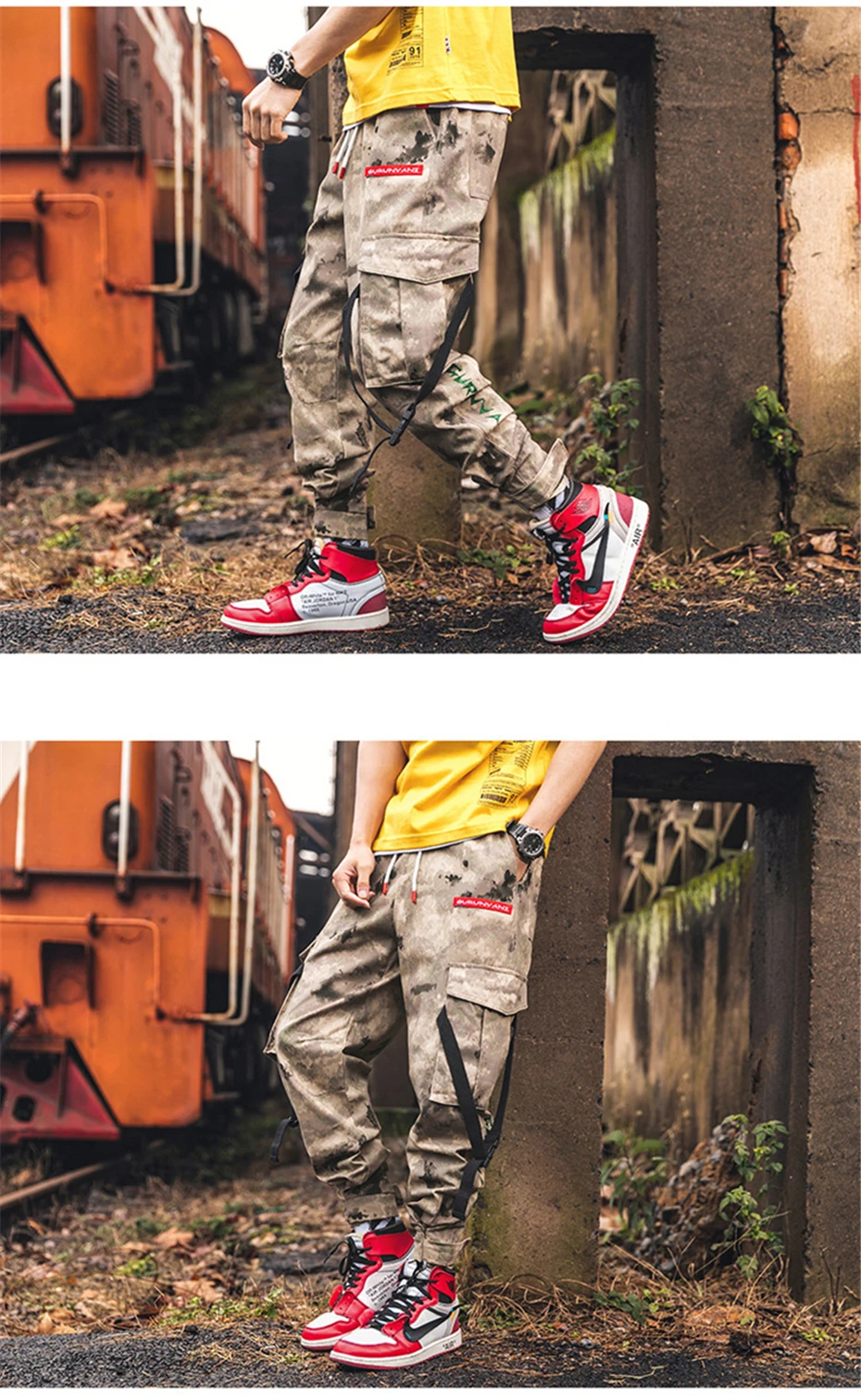 Мужские желтые камуфляжные брюки Уличная Брюки в стиле милитари Jogger Pant хип-хоп Camo Sweat pants Мужские брюки длиной до щиколотки из хлопка