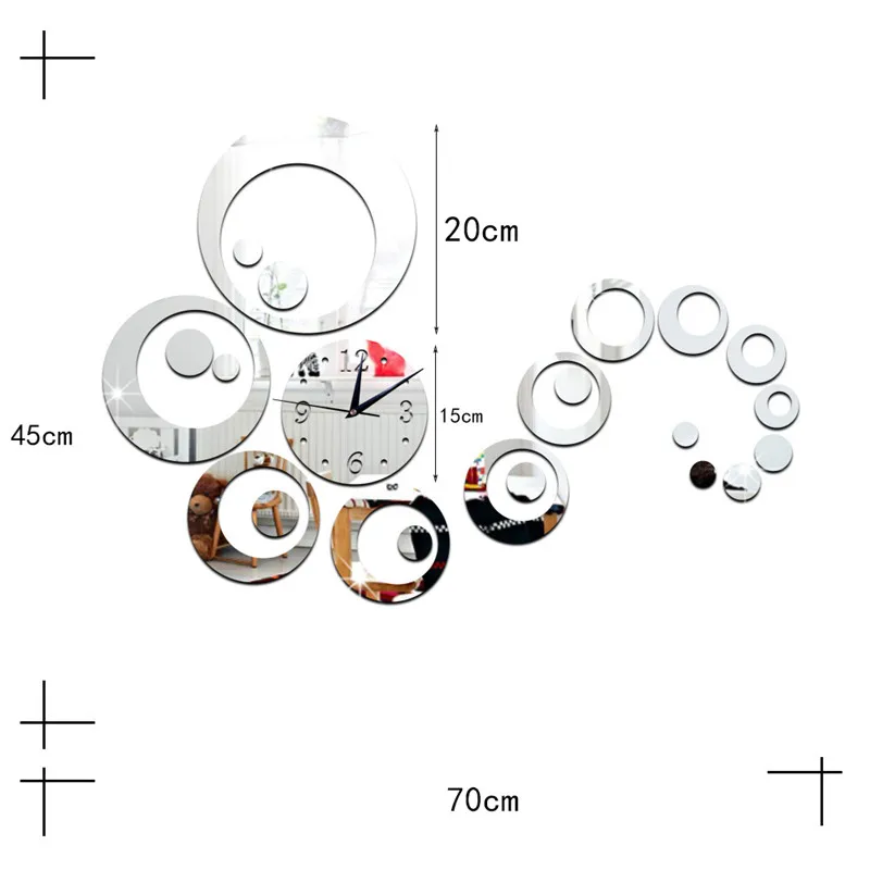 Circle Mirror Wall Clock Combination 70CM Large Size Background Stickers TV Home Accessories 2019 New | Дом и сад