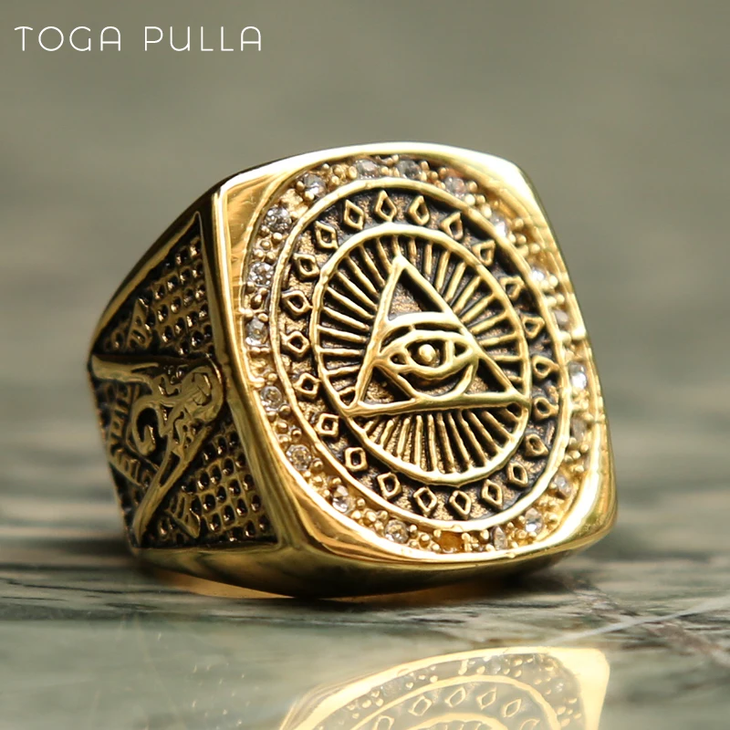 Кольцо мужское в стиле панк-рок из нержавеющей стали с кристаллами Глаз Гора