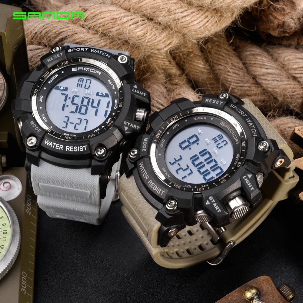 SANDA секундомер светодиодный цифровые мужские часы Неделя дисплей Будильник 3 бар