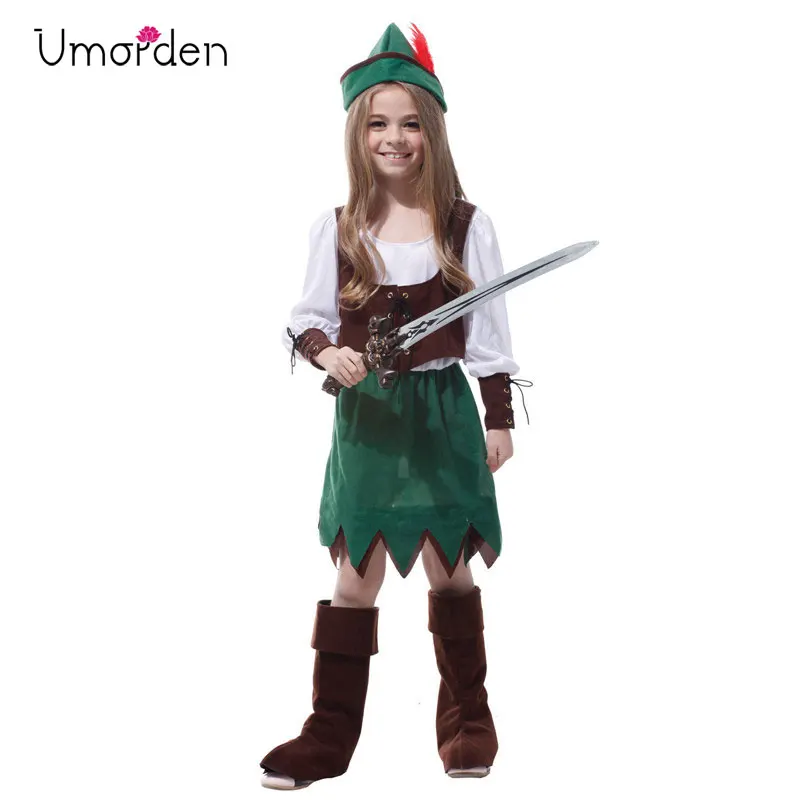 Детский костюм для девочек Umorden в стиле средневековой Арчер охотник Робин Гуд