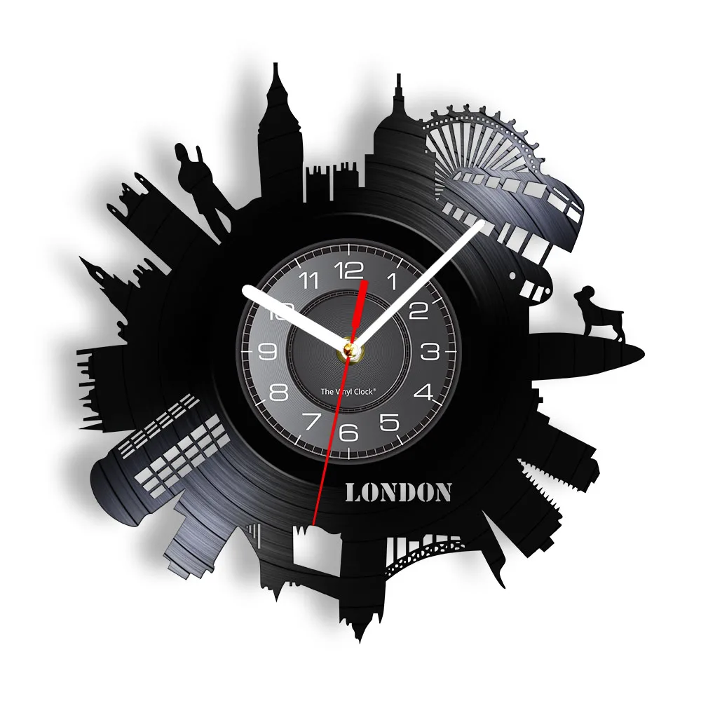 London Canadian City Cityscape Art Living Room Wall Clock Laser Vinyl Record Skyline Shadow Art Contemporary Office Home Decor