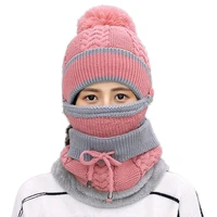 sparsil woman winter wool knitted scarfhat set female velvet thick warm bib anti fog mask beanie outdoor windproof riding cap