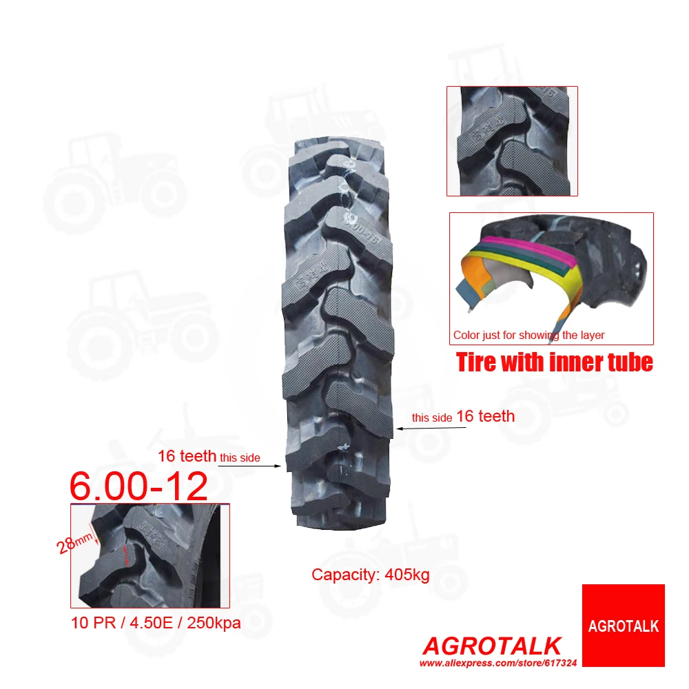 Сельскохозяйственная шина с внутренней трубкой размер: 6 50 16 (шина herringbon)/6 00 12