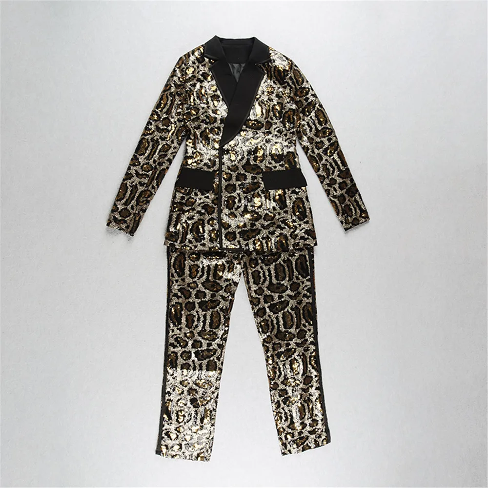 Женский винтажный Костюм-двойка элегантный костюм из блейзера и брюк с принтом