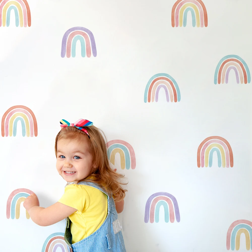Радужные обои наклейки на стену для украшения детской комнаты трафареты стен
