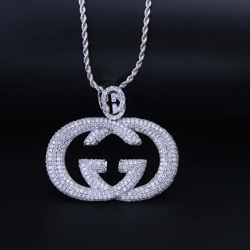 Iced Out двойной G кулон ожерелье с tenins цепь золото серебро цвет хип хоп Шарм цепи ювелирные изделия для мужчин подарок