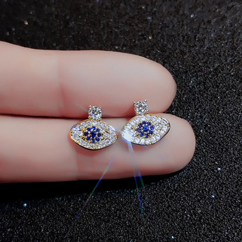 

Trendy 14K Real Gold Demon Eye Earrings for Women Accessories Original Design Fashion Jewelry S925 Silver Needle Shiny Zircon