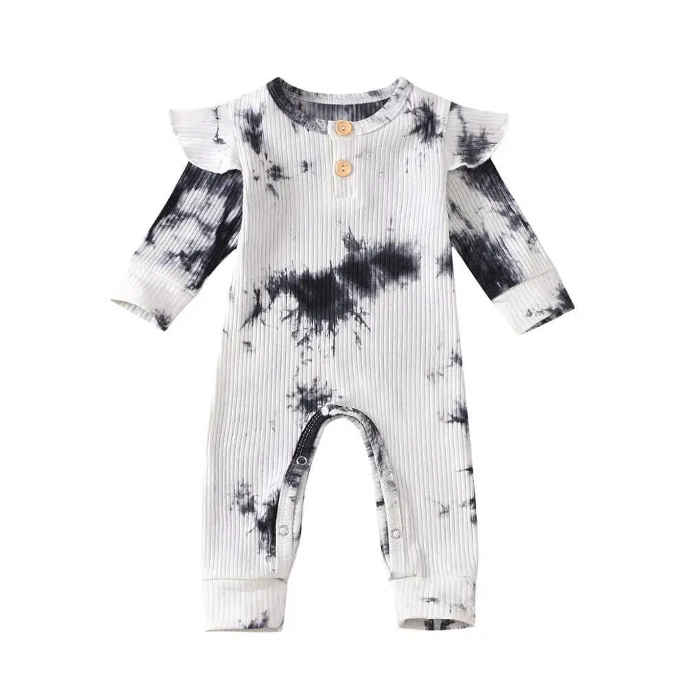 

2020 Fashion Autumn Baby Romper Tie-dye Printing Ribbed Cotton Ruffles Baby Girls Suit Infant Baby Clothing Hot Sale